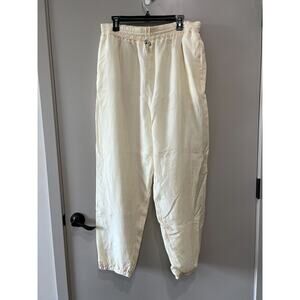 Women 100% Silk Pants joggers Ivory Lined Drawstring pocket Tall size-XL